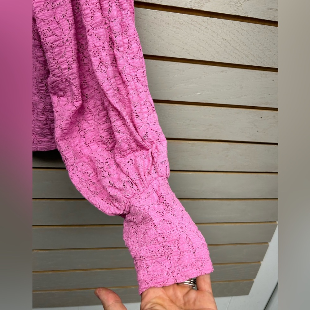 Free People Fuchsia Textured Long Sleeve Crop Top - Picture 5 of 7